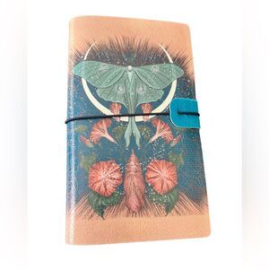 Butterfly Cocoon & Flowers Faux Leather Reusable Travelers Notebook 8x4.5”